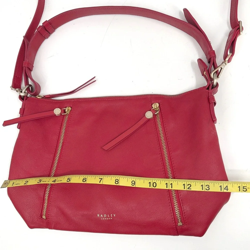 Radley London Womens Crossbody Shoulder Bag Red Pebbled Leather Zip Details